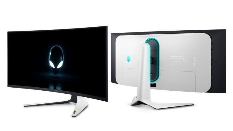 Alienware AW3423DW Der Alienware AW3423DW in der Front- und Rückansicht.