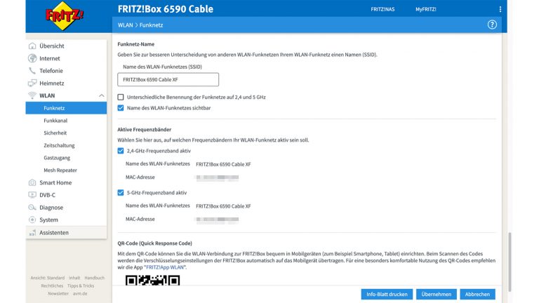 Ein Screenshot zeigt das Routermenü zur Aktivierung beider Frequenzbänder.