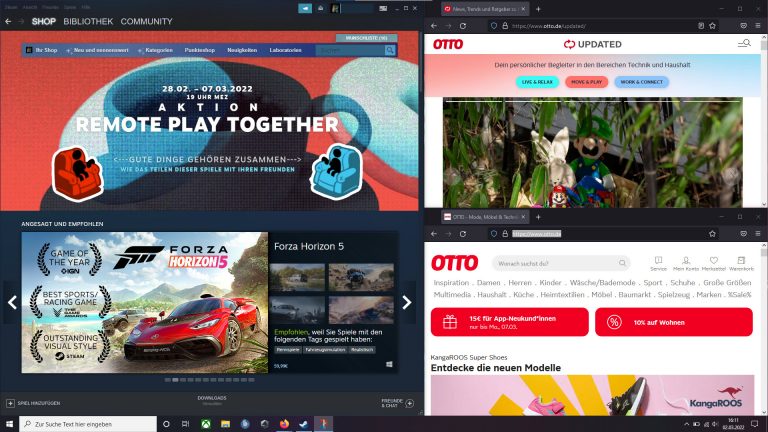 Screenshot eines Windows-Desktops, auf dem mehrere geöffnete Programme nebeneinander angeordnet sind.