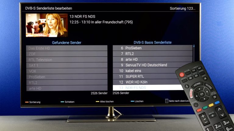 Panasonic-TV: Sendersuchlauf und Sender sortieren Screenshot eines Panasonic-TV, auf dem gerade Sender sortiert werden.