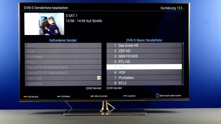 Panasonic-TV: Sendersuchlauf und Sender sortieren Screenshot eines Panasonic-TV, auf dem gerade Sender getauscht werden.