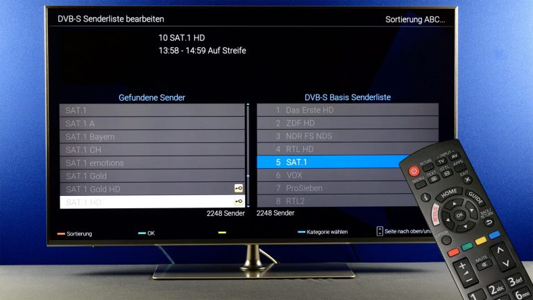 Panasonic-TV: Sendersuchlauf und Sender sortieren Screenshot eines Panasonic-TV, auf dem gerade Sender getauscht werden.