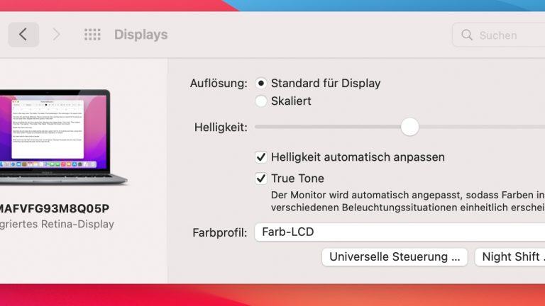 Universal Control Mac Screenshot Systemsteuerung