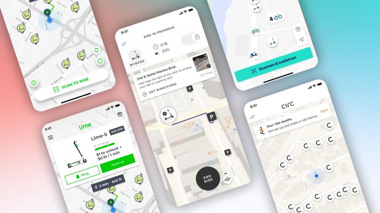 E-Scooter in Deutschland per App mieten Screenshot diverser E-Scooter-Apps.