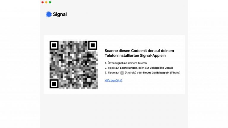 Signal-Messenger: Desktop-App auf dem Computer nutzen Screenshot eines QR-Codes zur Einrichtung von Signal unter Windows oder MacOS.