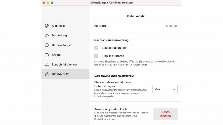 Signal-Messenger: Desktop-App auf dem Computer nutzen Screenshot des Signal-Messengers für Windows und MacOS.