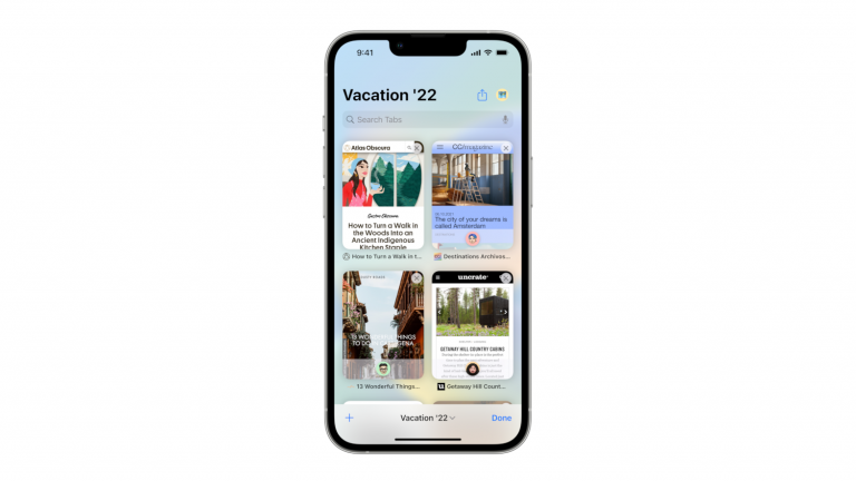 iOS 16 Auf einem iPhone ist die neue Funktion der Tabgruppen zu sehen, die mit iOS 16 eingeführt wird.