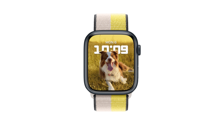 watchOS 9 Foto einer Apple Watch, auf der ein neues Watchface zu sehen ist.