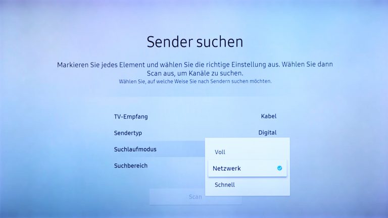 Screenshot Sendersuche Samsung-TV.