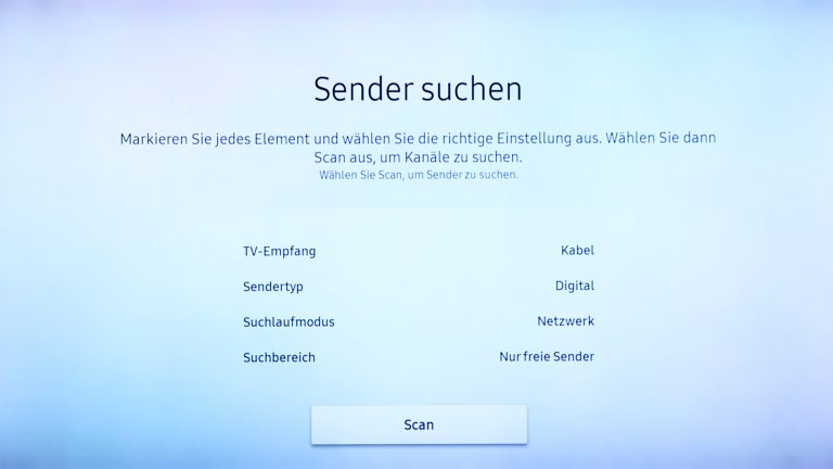 Screenshot Sendersuche Samsung-TV.