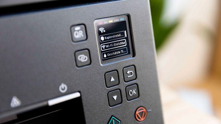 Canon Drucker Wlan Detailansicht des Displays bei einem Canon Pixma. Darauf ist der Menüpunkt für die Wi-Fi-Einrichtung zu sehen.