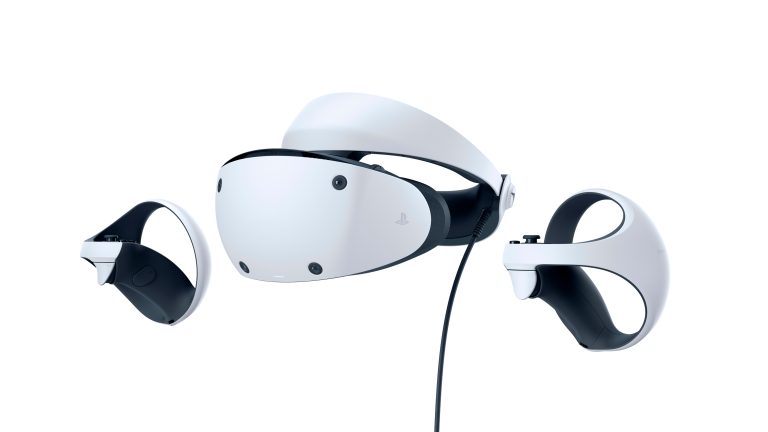 PS VR2 Produktfoto der PSVR 2. Gut zu erkennen ist das einzelne Kabel, das das Headset mit der PS5 verbindet.