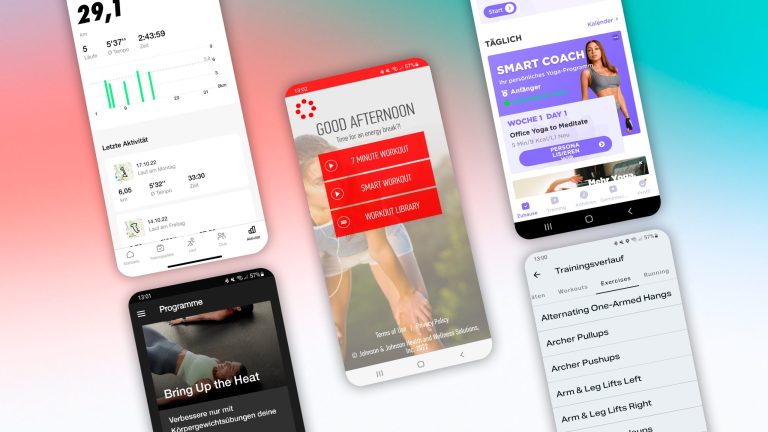Fitness Apps Screenshots Mehrere Screenshots der vorgestellten Fitness-Apps.