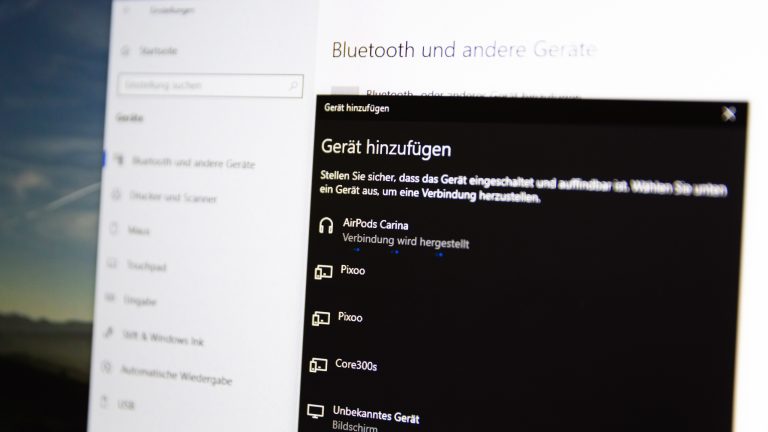 Detailansicht der Bluetooth-Gerätesuche unter Windows 10. Detailansicht der Bluetooth-Gerätesuche unter Windows 10.