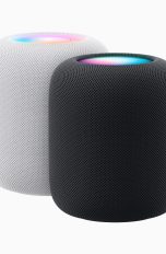 Produktbild des neuen HomePods in Schwarz und Weiß.