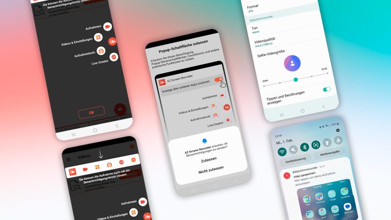 Mehrere Screenshots unterschiedlicher Recorder-Einstellungen sind zu sehen. Mehrere Screenshots unterschiedlicher Recorder-Einstellungen sind zu sehen.