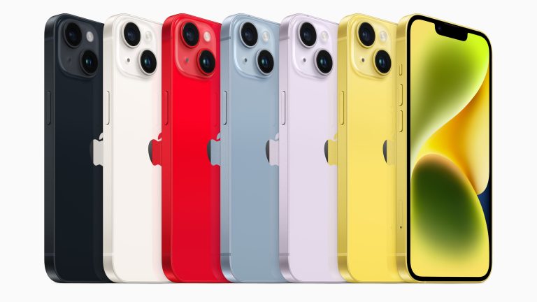 Produktfoto des iPhone 14 in allen sechs verfügbaren Farben. Produktfoto des iPhone 14 in allen sechs verfügbaren Farben.