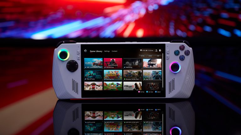 Produktfoto einer Asus ROG Ally, auf der eine Spielebibliothek geöffnet ist. Produktfoto einer Asus ROG Ally, auf der eine Spielebibliothek geöffnet ist.