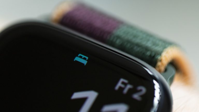 Nahaufnahme des blauen Bett-Icons auf einer Apple Watch.