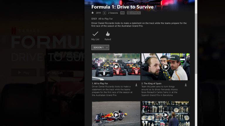 Screenshot der Folgen-Auswahl in der Netflix-App unter Windows 10. Screenshot der Folgen-Auswahl in der Netflix-App unter Windows 10.