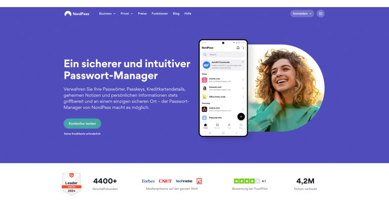 Kein Zufall: NordPass ist von den gleichen Entwickler*innen wie NordVPN Screenshot vom NordPass Passwort-Manager (Hauptseite)