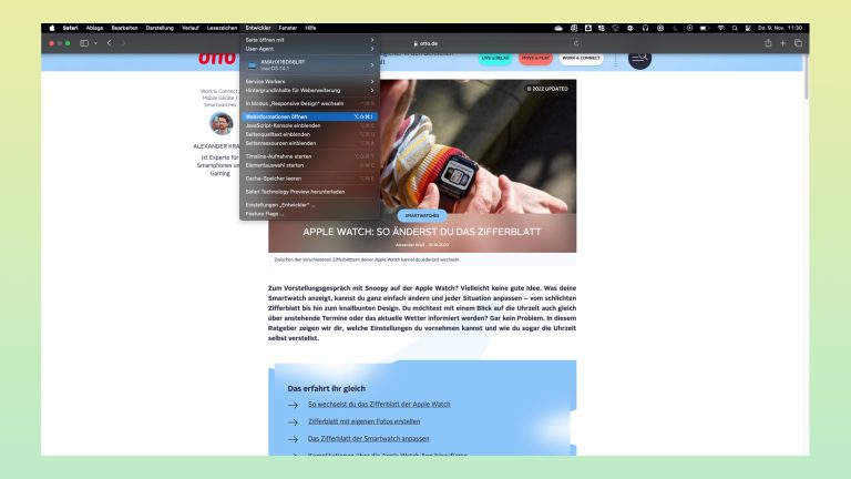 Screenshots ganzer Seiten: So klappt es bei iPhone, PC & Co. Screenshot der Entwickler-Optionen in Safari auf dem Mac.