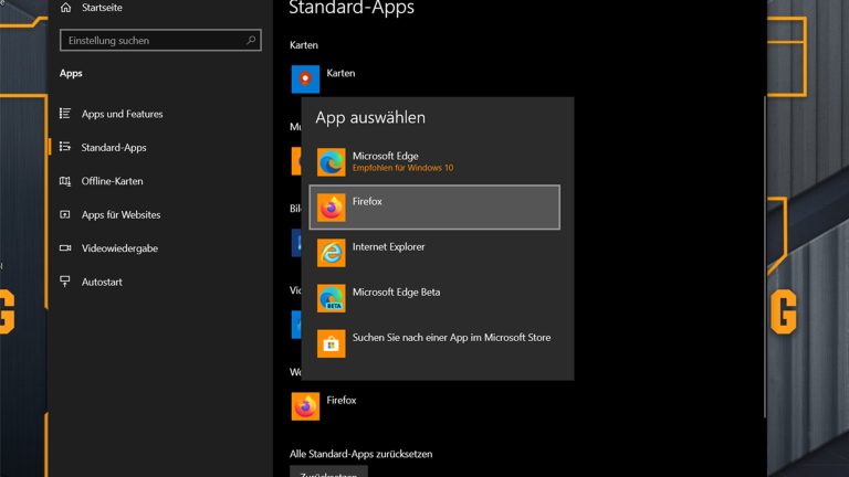 Screenshot der Standard-Apps unter Windows 10. Screenshot der Standard-Apps unter Windows 10.
