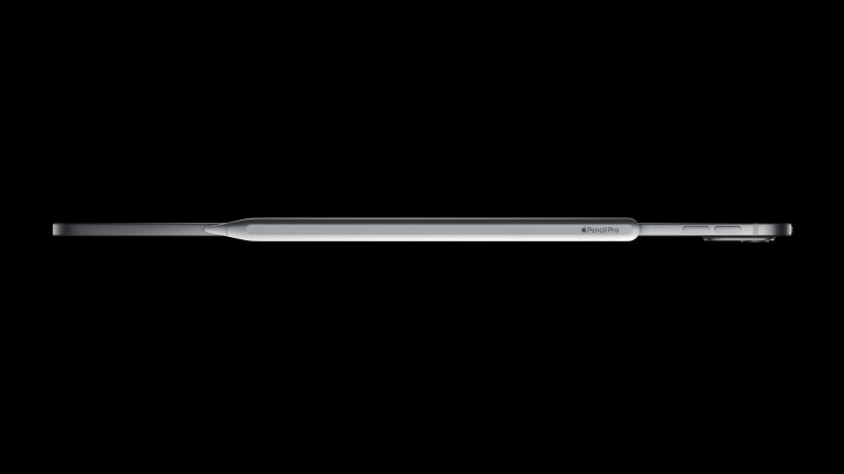 iPad Air & iPad Pro (2024): M4-Vorstellung und dünnstes iPad Blick auf einen Apple Pencil Pro, der magnetisch an der Seite eines iPad Pros haftet.