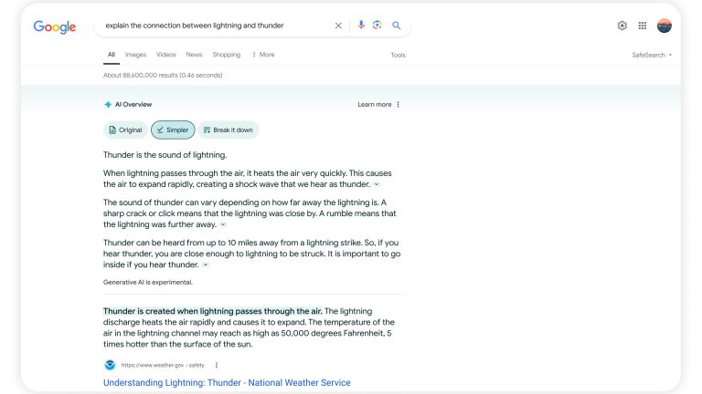 Google I/O 2024: Gemini 1.5 und noch viel mehr KI Screenshot der simplen Darstellung eines Suchergebnisses im AI Overview.