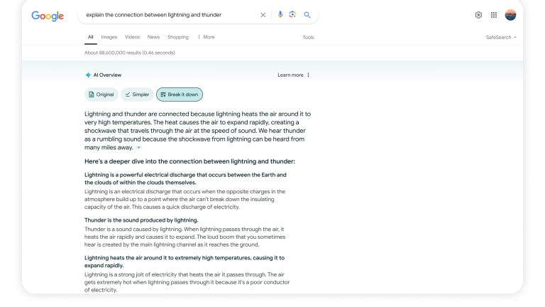 Google I/O 2024: Gemini 1.5 und noch viel mehr KI Screenshot der Zusammenfassung eines Suchergebnisses im AI Overview.