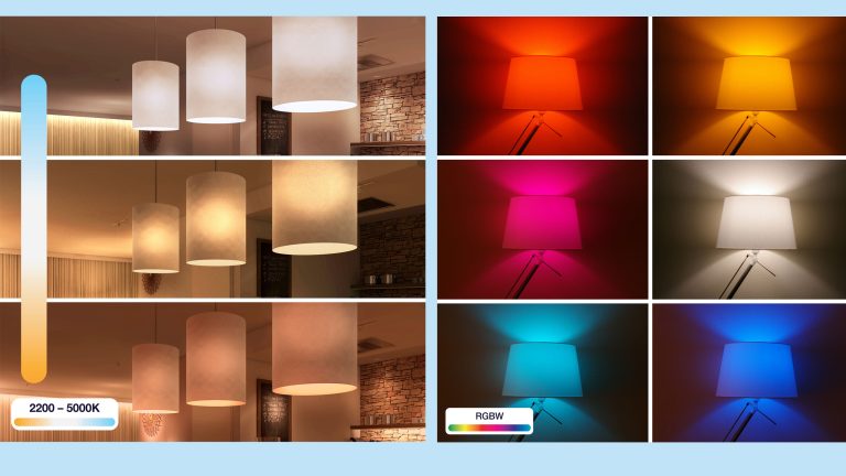 Blick auf Warmweiß- und RGB-Beleuchtung.