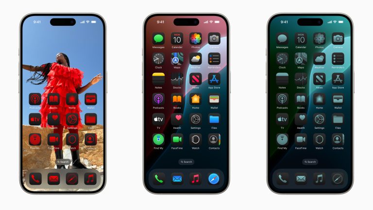 Drei Screenshots von der neuen Homescreen-Personalisierung unter iOS 18 Drei Screenshots von der neuen Homescreen-Personalisierung unter iOS 18.