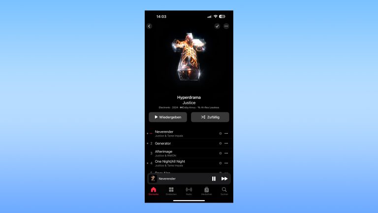 Screenshot von Apple Music, bei dem ein Album heruntergeladen ist Screenshot von Apple Music, bei dem ein Album heruntergeladen ist.
