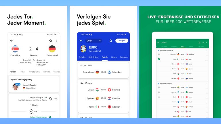 Drei Screenshots aus der FotMob-App Drei Screenshots aus der FotMob-App.