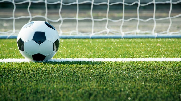 Fußball live am Handy, Die Apps und ihre Leistungen Ein Fußball liegt auf der Torlinie.
