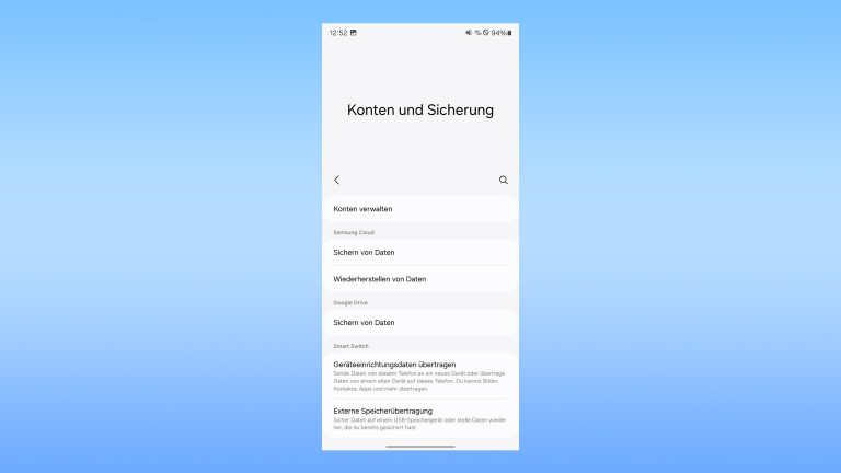 Samsung-Account, So erstellst oder löschst du ihn, Screenshot creenshot der Optionen für Konten und Sicherungen.
