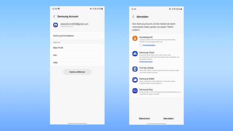 Samsung-Account, So erstellst oder löschst du ihn, Screenshot Screenshots der Account-Entfernung auf einem Galaxy-Handy.