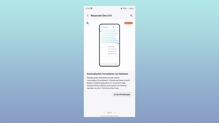 Screenshot der Новинки-Übersicht unter One UI 6.