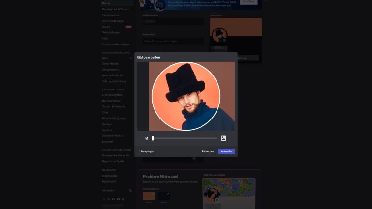 Discord, So erstellst du einen Account und passt ihn an Screenshot der Profil-Personalisierung bei Discord.