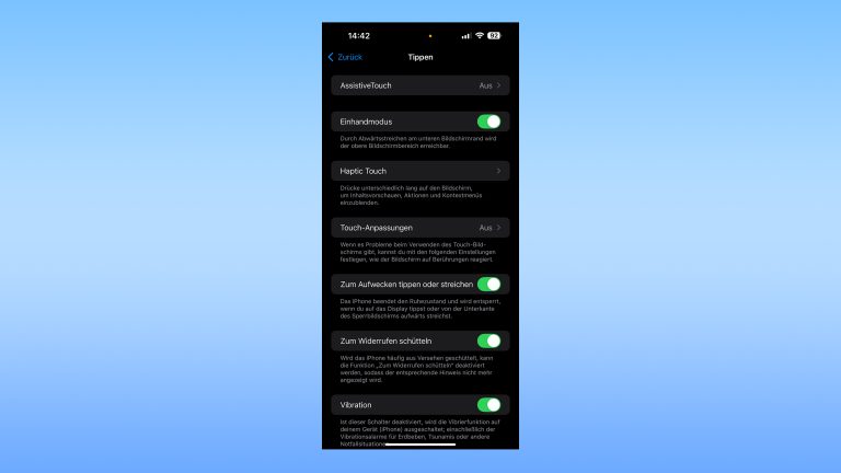 Einhandmodus beim iPhone, Funktion aktivieren und nutzen Ein Screenshot von den Bedienungshilfen in den Einstellungen bei einem iPhone.