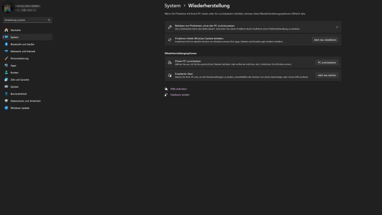 Windows 10 und 11 zurücksetzen auf Werkseinstellung, So geht s Ein Screenshot der Wiederherstellungseinstellungen unter Windows 11.