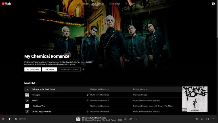 YouTube Music NEU Künstler-Seite von My Chemical Romance bei YouTube Music.