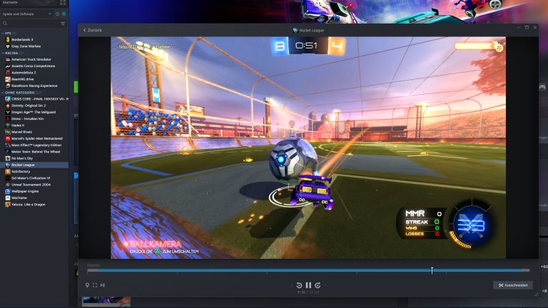 Screenshot von einer Aufnahme aus Rocket League mit dem Steam Game Recording.