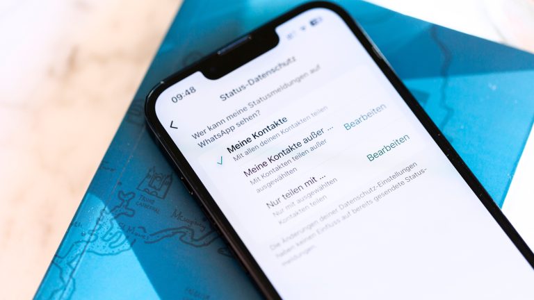 WhatsApp-Status, So funktioniert das Feature Auf einem iPhone sind die Datenschutz-Einstellungen für den Status geöffnet. Ausgewählt wurden „Meine Kontakte“.