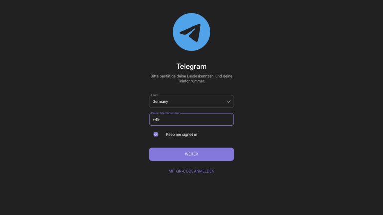 Telegram Web & Desktop, So funktioniert das Chatten ohne Handy Screenshot vom Anmelde-Prozess bei Telegram Web.