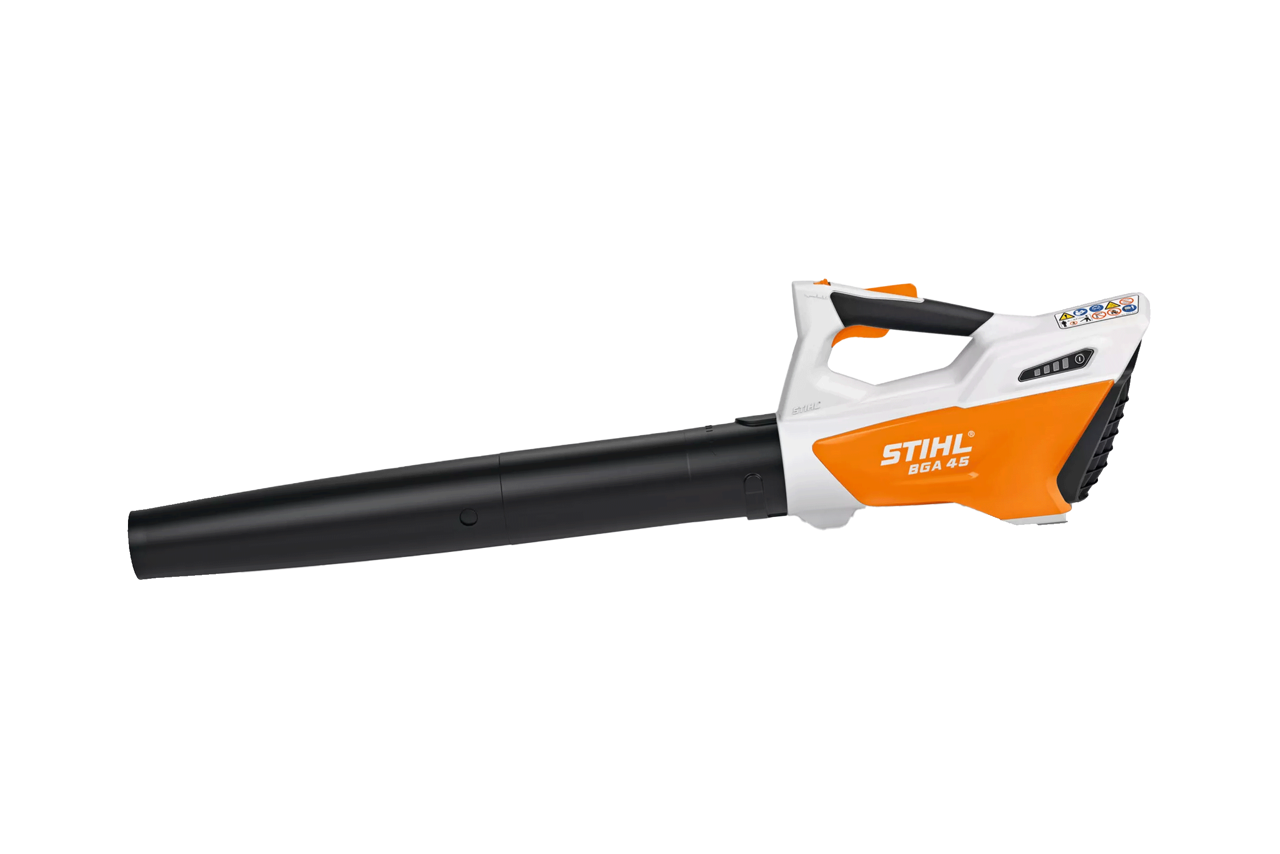 Der STIHL BGA 45 Akkulaubbläser freigestellt auf weißem Hintergund