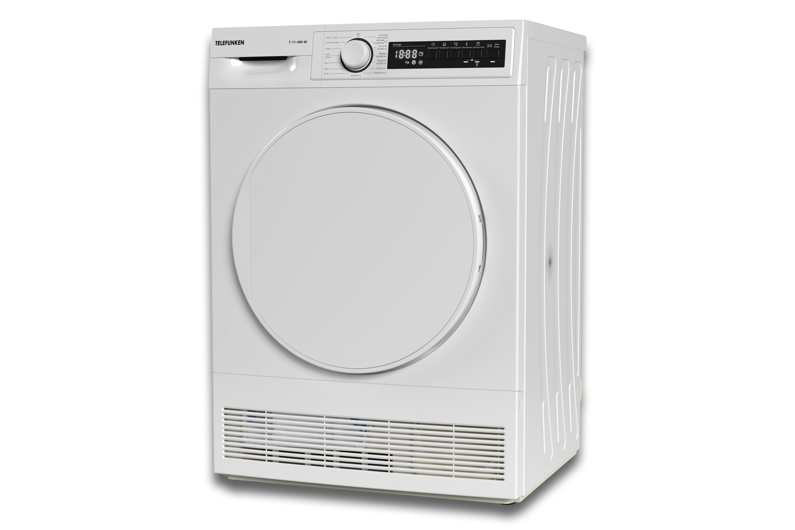 Der TELEFUNKEN Kondenstrockner T-11-400-W freigestellt.